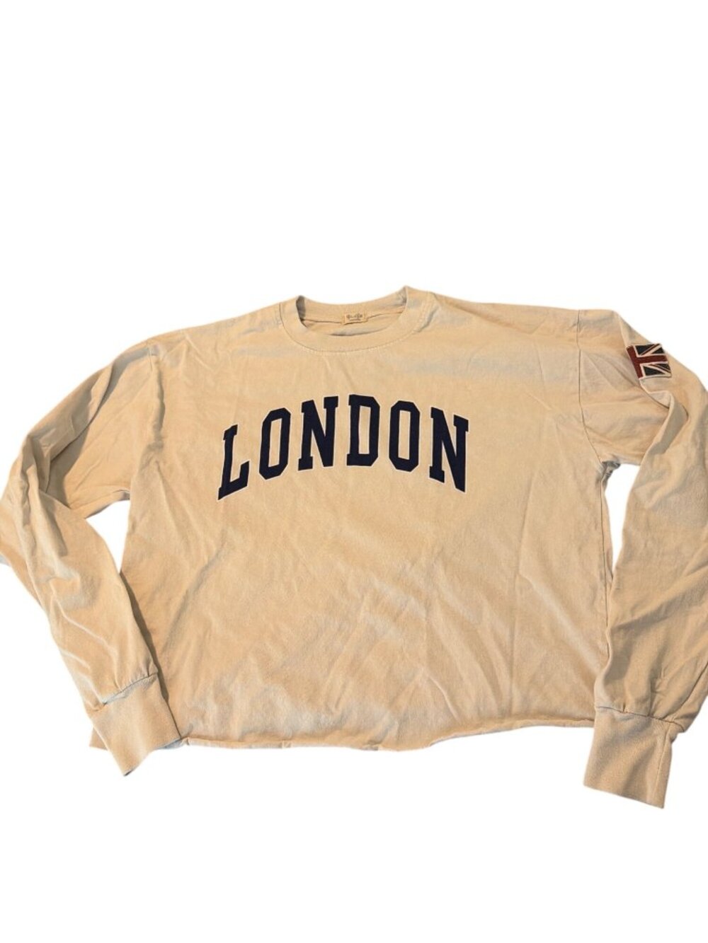 John Galt Brandy Melville London Shirt Long Sleeve Beige Cutoff Union Jack